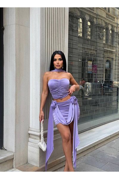 sajarsln Saja Rsln Crystal Fabric Lycra Rose Detailed Dress