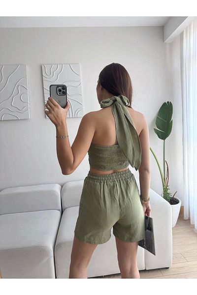 Zoom Butik Halter Shorts Double Set - Green