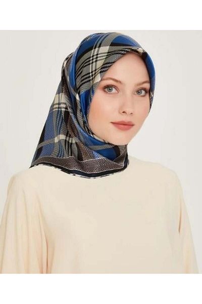 Armine Silk Scarf 2025 Winter - 9223-33 Navy Blue Cream Twill