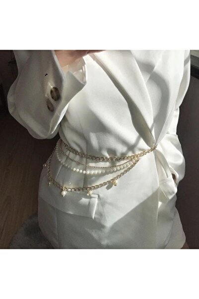 Genel Markalar Şıklığınızı Tamamlayacak Taşlı İnci Zincir Kadın Bel Zinciri
