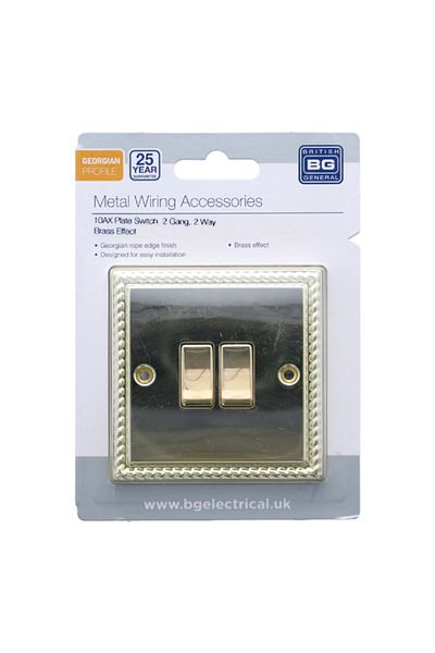 BG British General 10AX 2-Gang 2-Way Brass Effect Plate Switch Gold