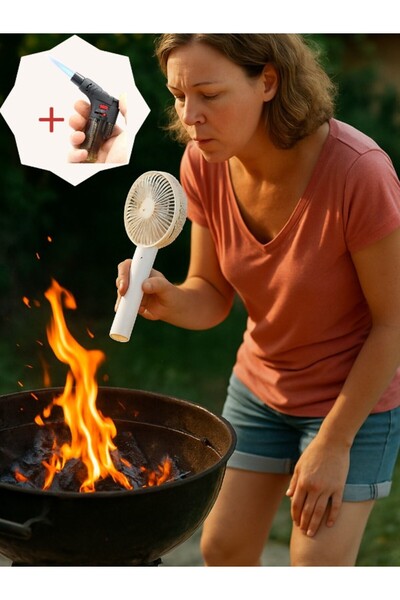 Trendpazarım Piknik Mangal Seti – Şarjlı Fan ve Pürmüz Çakmak (Kamp, Semaver,...