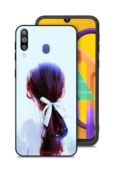 Tolwak غطاء حماية لهاتف سامسونج جالاكسي M30 بتصميم ربطة شعر مع رباط شعر وفن فتاة