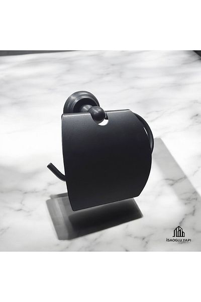 İSAOĞLU YAPI Matte Black Toilet Paper Holder Vintage Design Covered Paper Holder Black