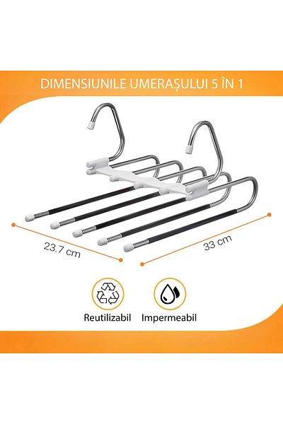 Generico Set of 2 hangers with 5 slots for pants Generico, 33 x 23.7 cm, stainless steel, plastic