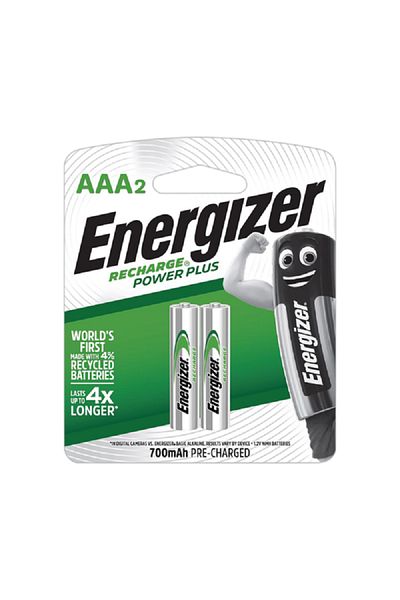 Energizer بطارية Power Plus AAA قابلة لإعادة الشحن مكونة من قطعتين باللون الفضي
