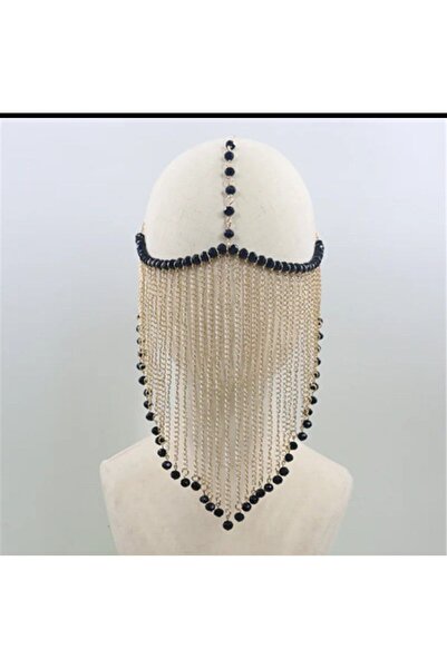 Genel Markalar Zarif Siyah İnci Zincirli Yüz Maskesi - Şıklığınızı Tamamlayın