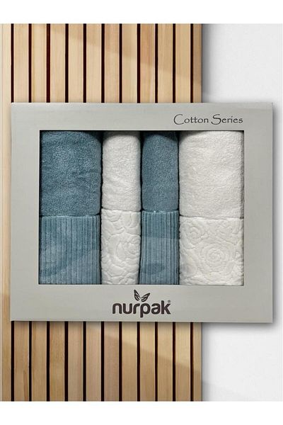Çeyiz Diyarı Sevgi Bath Set 4 Pieces Cream - Petrol