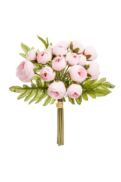 Atmosphera 18-Flower Durable and Realistic Looking Mini Artificial Camellias Bouquet Pink and Green 30cm