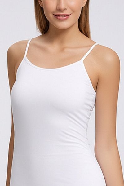 vory Women's White Thin Strap Single Jersey Undershirt T-Shirt Vr.L20.03.132.Y01