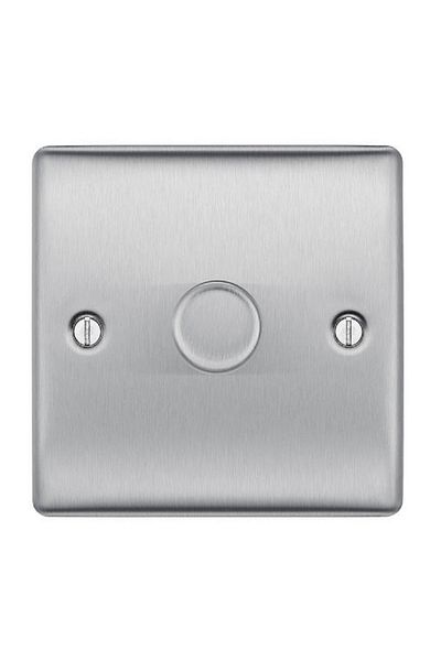 BG British General 400W 1-Gang 2-Way Push On/Off Dimmer Switch Brushed