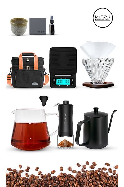 MIBRU V60 Coffee Pour Over Set with Manual Kettle, Grinder, Dripper, Filter & Scale – Barista Kit