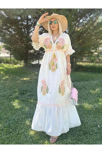 Robin 38882 Embroidered Dress Ecru