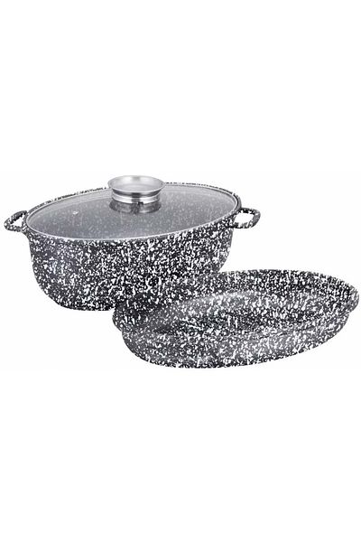 Klausberg Oval oven pot with grill lid 8L Klausberg KB7367, non-stick, granite, ideal for roasts baked chicken