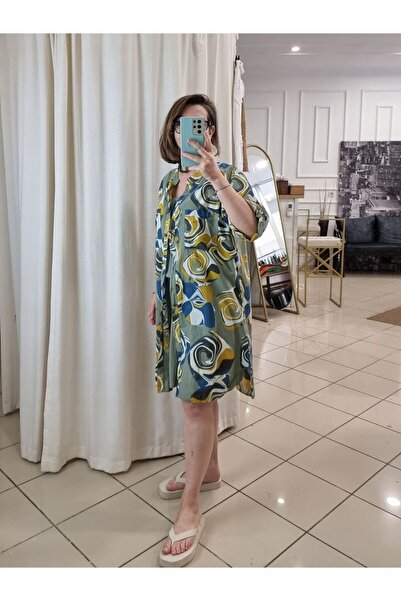 pudubutik 100% Cotton Patterned Shirt Dress Khaki