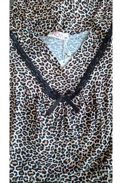 noyalux Plus Size Short Sleeve Nightdress Leopard