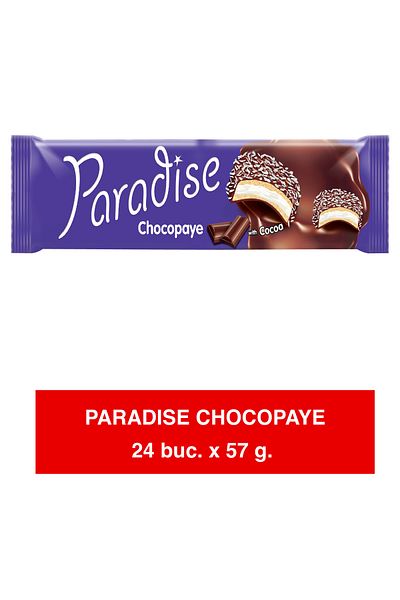 Paradise CHOCO PAYE – Biscuiți cu Marshmallow, Cocos și Glazură Cacao – 57g x 24 | Gustare Delicioas