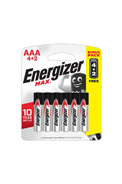 Energizer 6-Piece 1.5V Max Long Lasting AAA Alkaline Batteries Silver and Black
