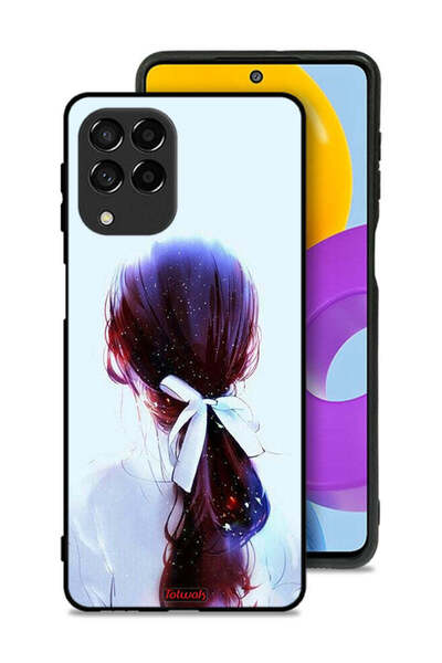 Tolwak غطاء حماية لهاتف سامسونج جالاكسي M53 بتصميم ربطة شعر مع رباط شعر وفن فتاة