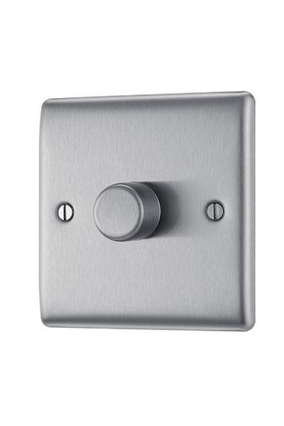 BG British General 400W 1-Gang 2-Way Push On/Off Dimmer Switch Brushed