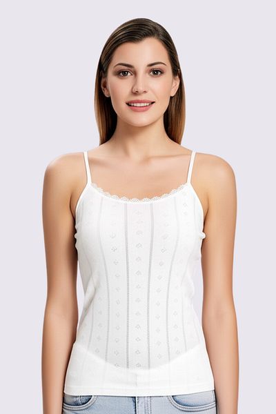 vory Women's White Thin Strap Jacquard Colorful Undershirt T-Shirt Vr.L20.23.123.Y01