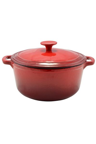Perfect Home Enameled Cast Iron Pot With Lid 20 Cm, 2.2l – 10565, Red, With High Heat Retention