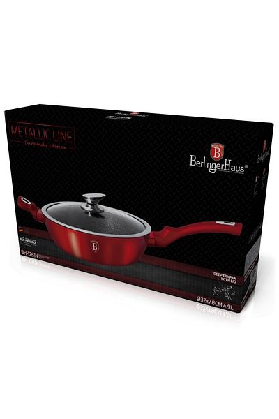 Berlinger Haus Marbled Frying Pan With Lid 32cm Burgundy Metallic Line Bh 1261n