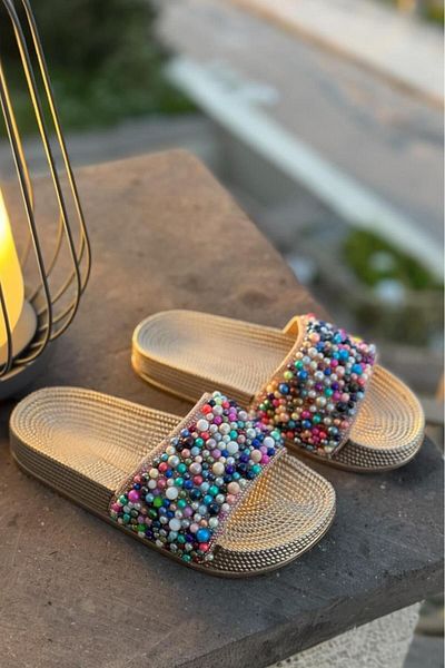 Pienn Women's Colorful Beaded Summer Slippers