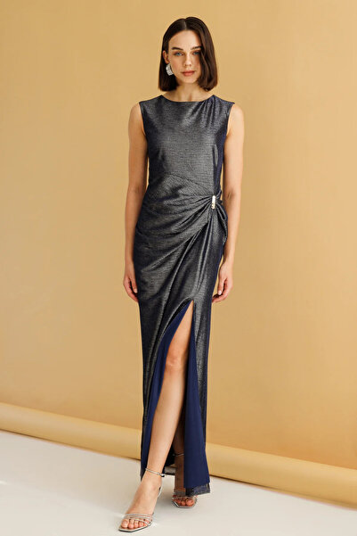 Ekol فستان سهرة طويل من القماش اللامع-5092