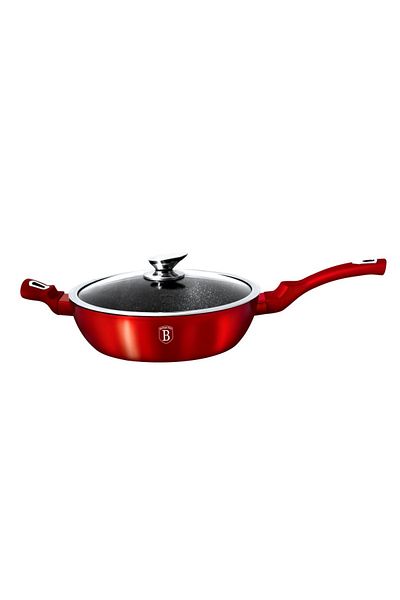 Berlinger Haus Marbled Frying Pan With Lid 32cm Burgundy Metallic Line Bh 1261n