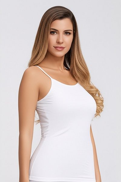 vory Women's White Thin Strap Single Jersey Undershirt T-Shirt Vr.L20.03.132.Y01