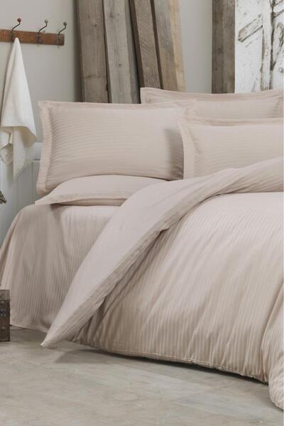 Çeyiz Diyarı Dowry Land Stripe Single Pollysatin Duvet Cover Set Salmon