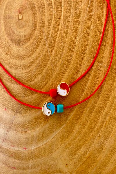 Shepidi 2 Yin Yang Red Rope Lock Braid Anklet