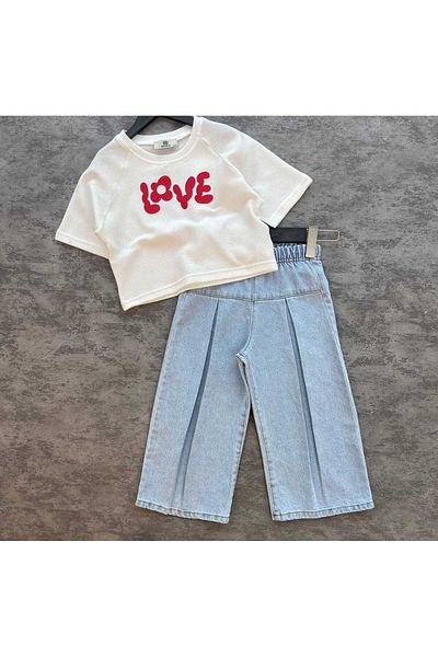 Karan Kids Girl's Pleated Detailed Wide Leg Trousers and Blouse Set