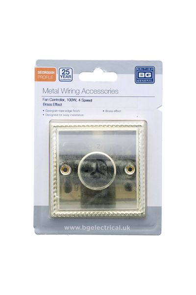BG British General 100W 4-Speed Brass Effect Fan Controller Switch Brass