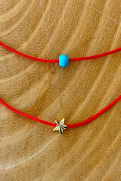 Shepidi 2 Pcs Blue Beads, Star Cutout Gold Figure Red String Anklet