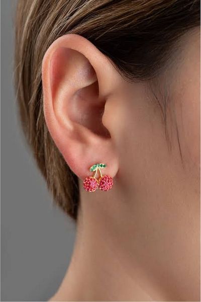 Çelik Zircon Stone Cherry Earrings