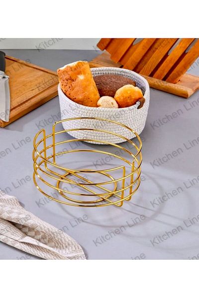 FERONYA Metal Round Wicker Bread Bowl Gold