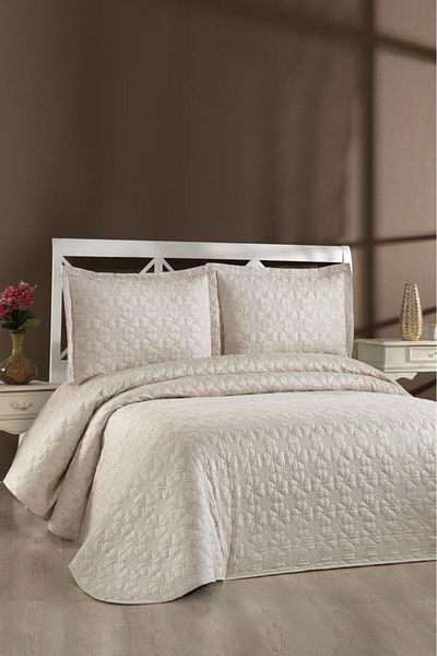 Çeyiz Diyarı Lena Quilted Double Bedspread 230X240 Beige