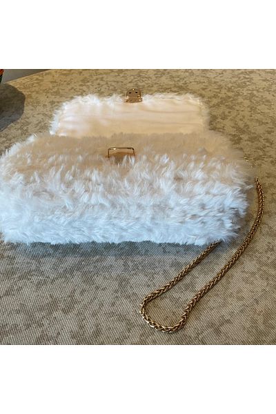 ELİŞİ MODA Faux Fur Rope Hand Knitted Bag, Shoulder Bag with Strap, Bag for Special Occasions.