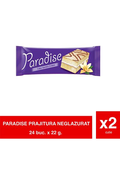 Paradise – Prăjitură Neglazurată Cu Cremă De Vanilie – 22g X 24 X 2 Pachet | Desert Moale Și Fin