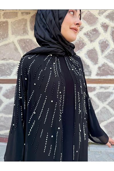 sümeyra Σετ abaya με επεξεργασία μαργαριταριών