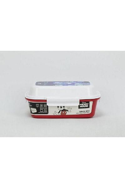SUNCE Mickey Mouse 4-Clip Closure Rectangular Lunch Box Red and White