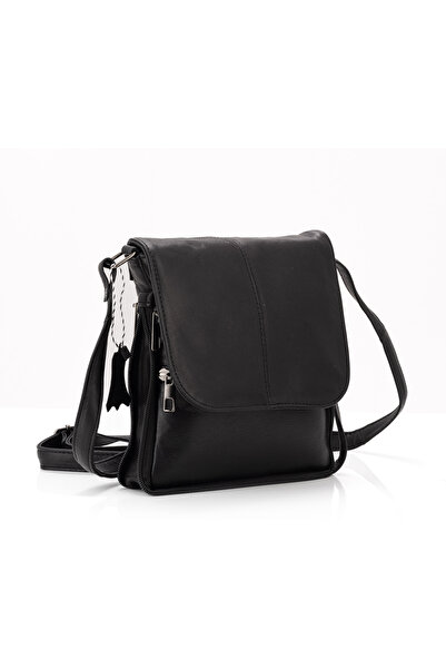 duarte deri Duarte Hakiki Deri Siyah Körüklü Çapraz Postacı Çanta