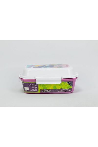 SUNCE Disney Stitch 4-Clip Closure Rectangular Lunch Box Pink and White