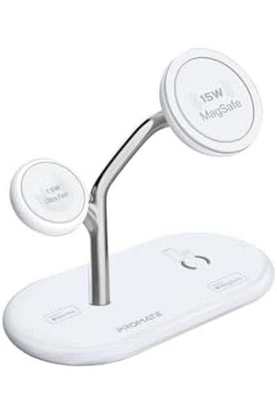 Promate MagSafe Charging Station with 15W MFM Magnetic Charging Stand, 7.5W MFi Apple Watch Charger,