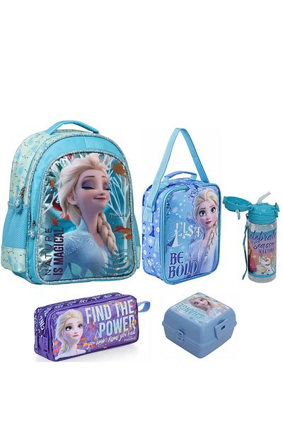 Frozen Licensed Premium Primary School Bag Set + Lunch Box + Water Bottle + Pen Holder + Food Container 5 Piece