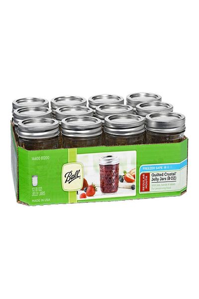 Ball 12-Piece Quilted Crystal Glass Jelly Jars with Lids