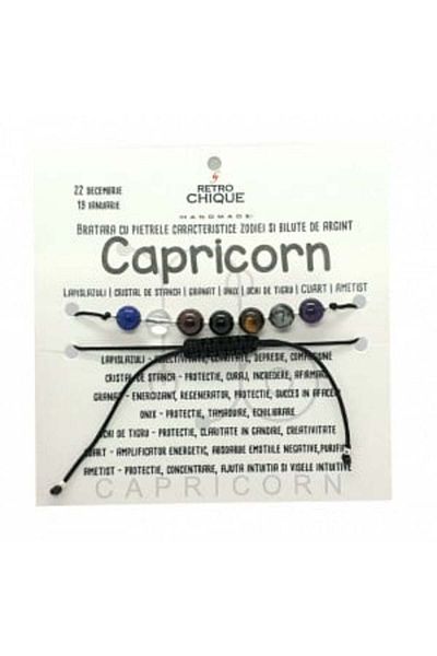 byRetroChique Capricorn zodiac bracelet with semi-precious stones and 925 silver balls