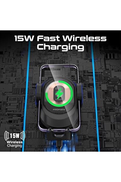 Promate Wireless Car Charger, 15W Auto-Clamping Qi Alignment Sensor Dashboard/Air Vent Car Charger M